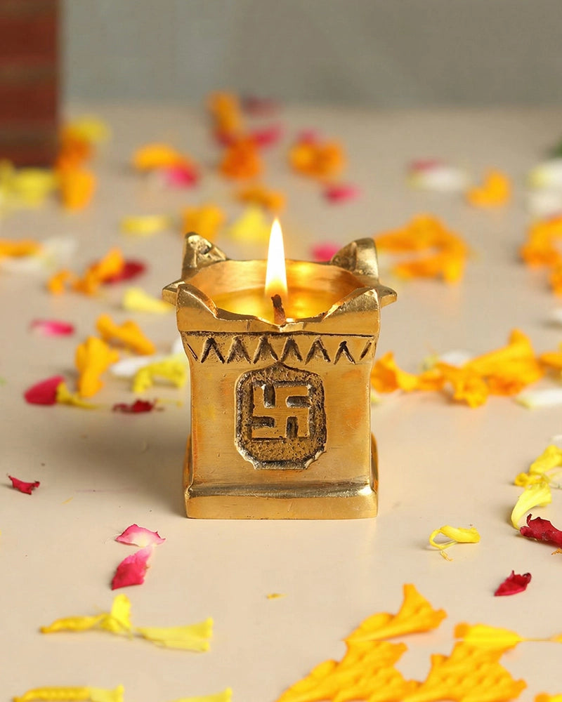 Brass Swastik Tulsi Diya for Home Pooja & Diwali Home Decoration