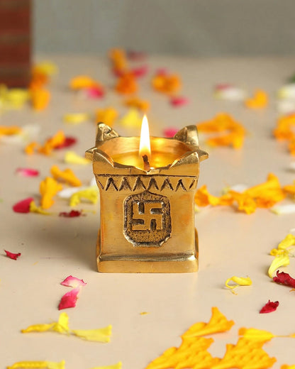 Brass Swastik Tulsi Diya for Home Pooja & Diwali Home Decoration