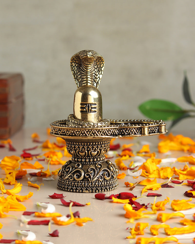 Brass Shivling with Naga Snake Idol Perfect for Pooja and Gifting