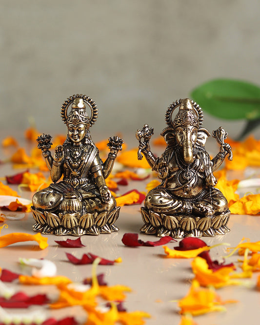 Pure Brass Laxmi Ganesh Idol Set Auspicious God Idol for Home Pooja