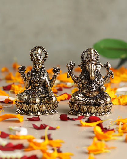 Lakshmi Ji & Ganesha Brass God Idol Set for Pooja, Home Decoration & Auspicious Showpiece