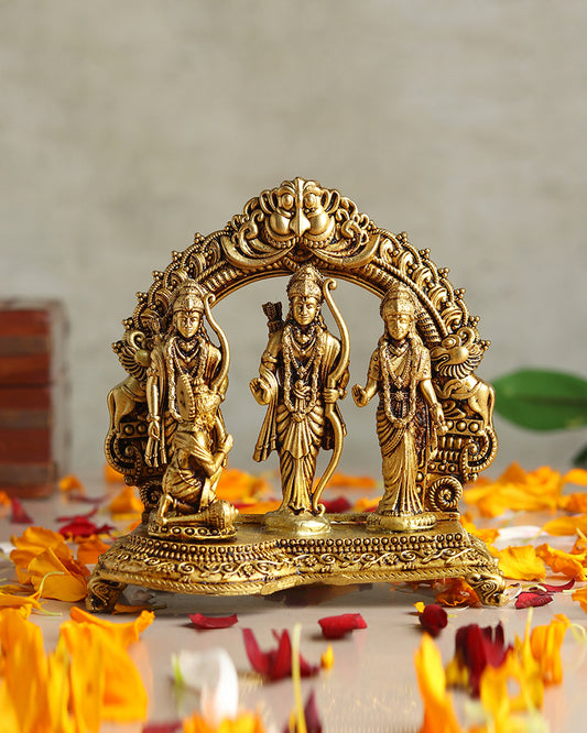Traditional Brass Ram Darbar Idol for Spiritual Decor and Home Temple
