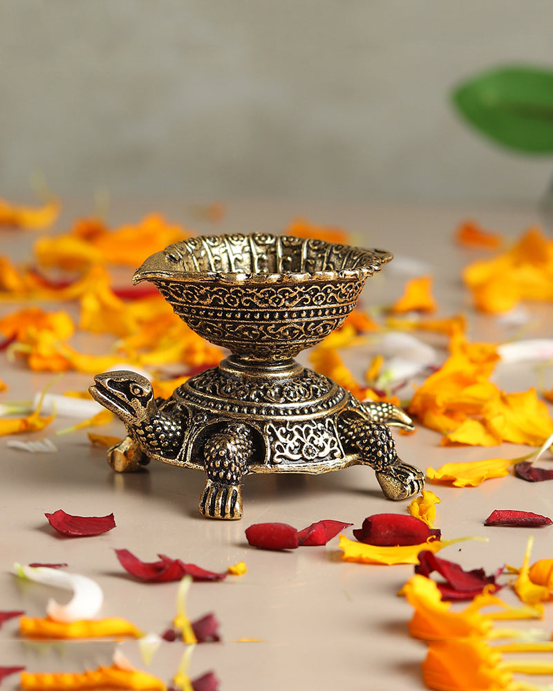 Pure Brass Turtle Diya for Pooja, Home Decor, and Diwali Lighting