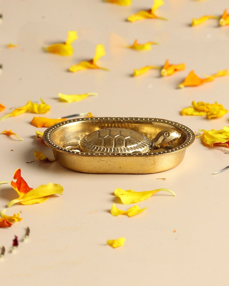 Pure Brass Vastu Tortoise with Brass Plate for Wealth and Home Decoration