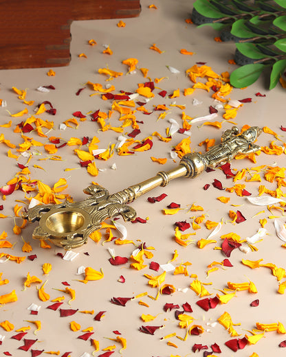 Brass Ritual Spoon with Vishnu Idol for Pooja and Temple Use