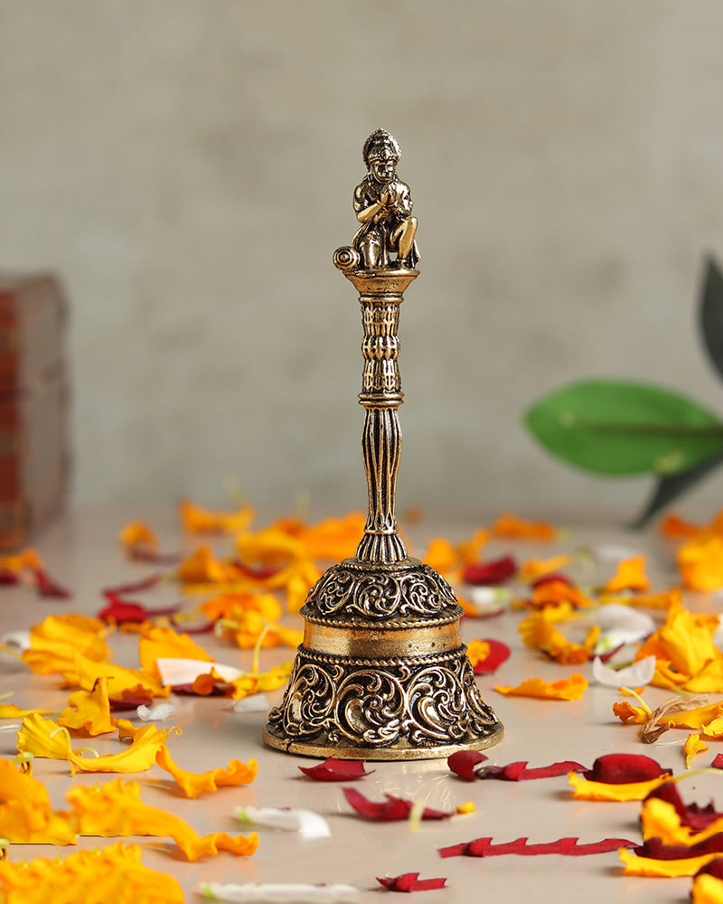 Traditional Brass Pooja Bell with Hanuman Idol for Home Temple