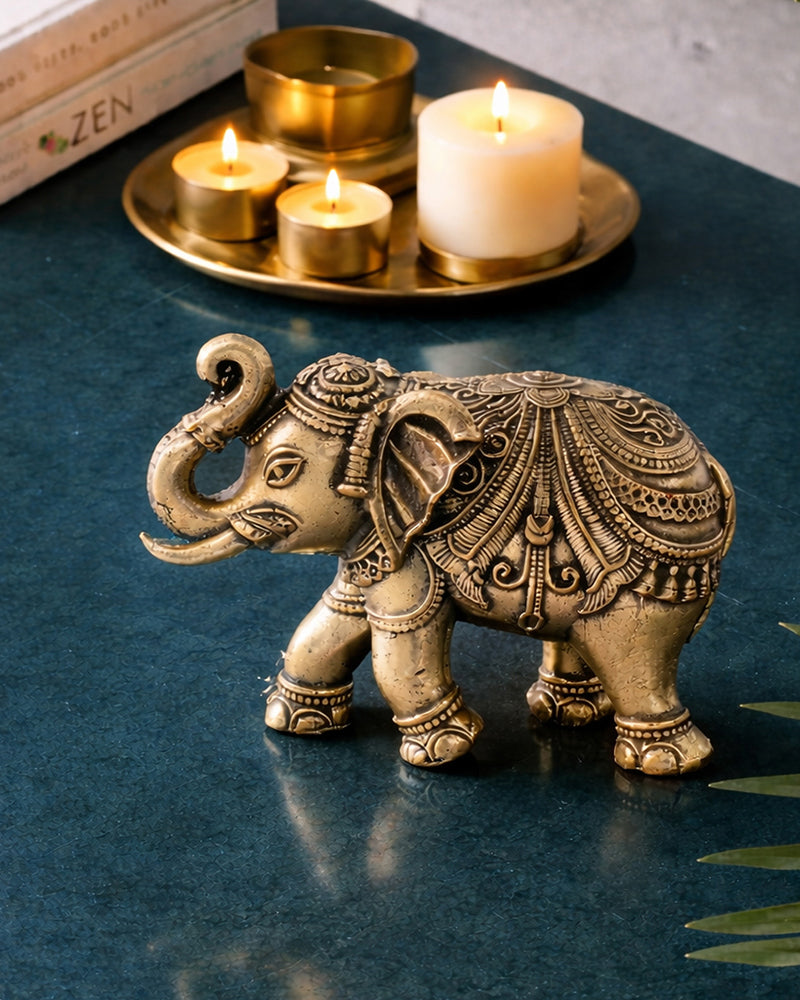 Decorative Brass Elephant Figurine Showpiece for Shelves and Altars