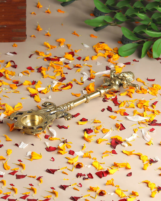Brass Ganesha Ritual Spoon for Pooja Items and Home Decoration