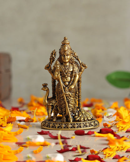 Traditional Pure Brass Kartikeya Idol for Daily Worship and Rituals