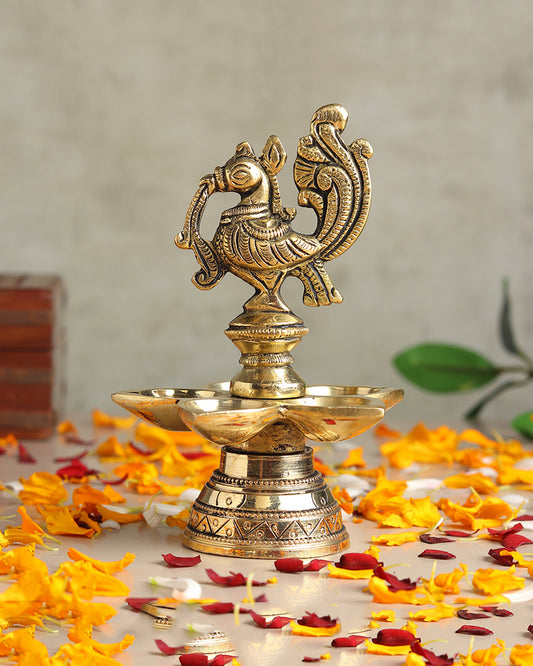 Decorative Brass Peacock Diya Perfect for Pooja and Festive Decor