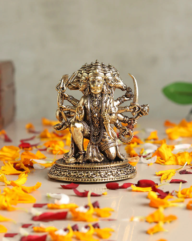 Panchmukhi Hanuman Brass Idol Figurine for Devotion and Daily Worship