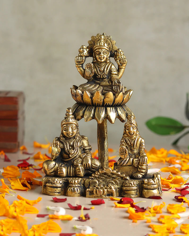 Brass Lakshmi Kuber Idol Set with Yakshi for Pooja and Home Décor