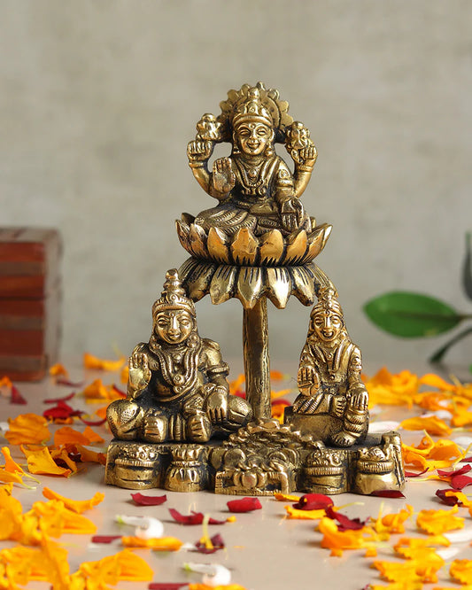 Brass Lakshmi Kuber Idol Set with Yakshi for Pooja and Home Décor