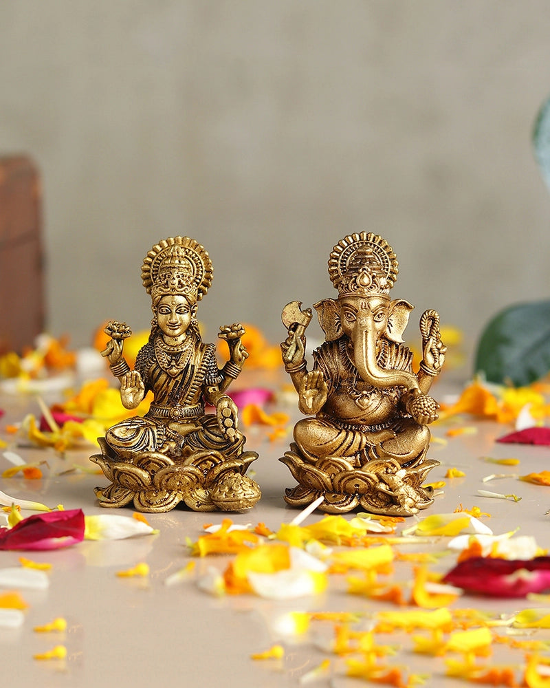Lakshmi Ji & Ganesha Brass God Idol Set for Pooja, Home Decoration & Auspicious Showpiece