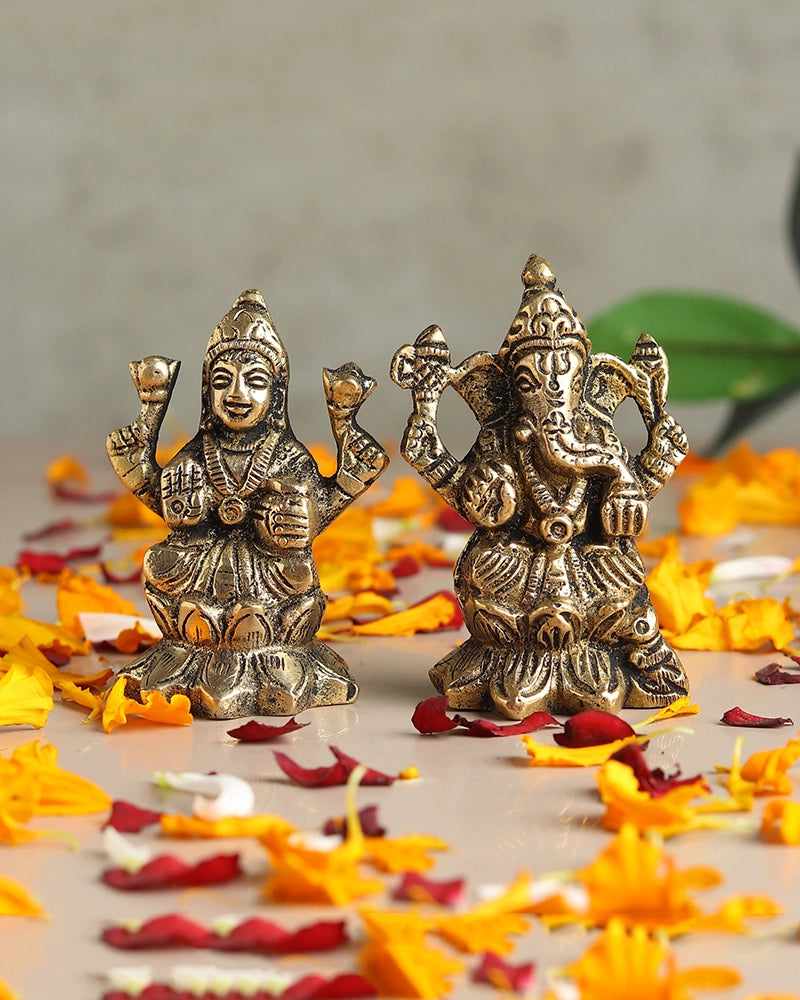 Pure Brass Laxmi Ganesh Idol Set Auspicious God Idol for Home Pooja