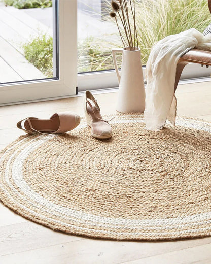 Natural White Round Jute Carpet For Living Room