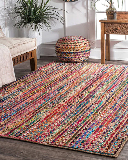 Rustic Multicolor Rectangular Jute Carpet For Bedroom