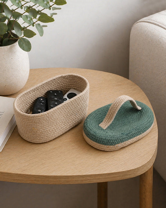 Handwoven Jute Basket with Lid for Desk Organization & Festive Gifting