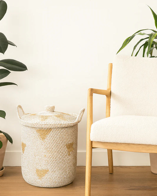 Rattan Storage Basket with Lid for Living Room and Closet