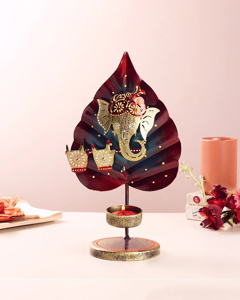 Handcrafted Ganesha Metal Candle Holder Decorative Gift Showpiece
