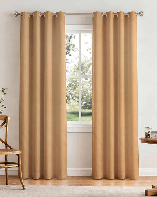 Modern Polyester Door Curtain in Eyelet Style (Brown, 7 ft)