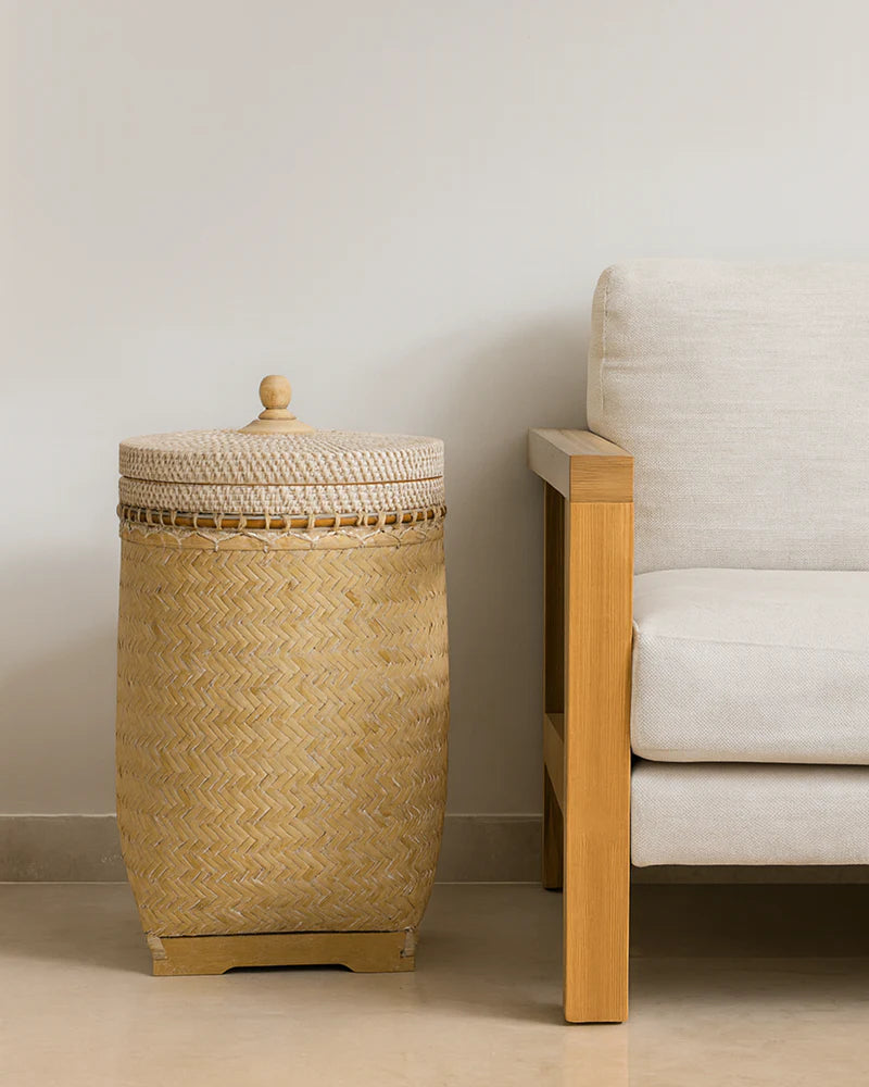 Rattan Laundry Basket with Lid for Home and Bathroom