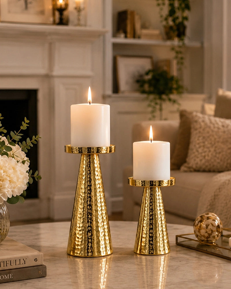 Premium Pillar Candle Holder for Tabletop Home Décor, Set of 2