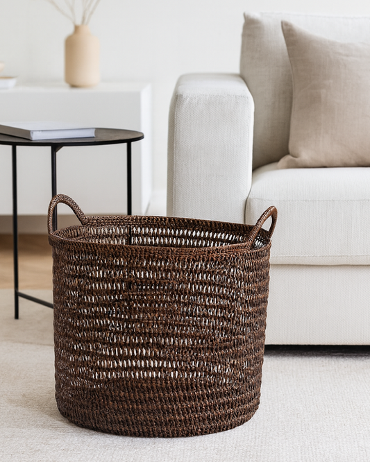 Rattan Basket with Handles for Laundry and Toy Storage