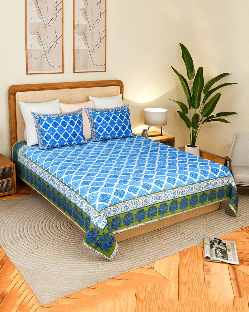 Cotton Bedsheet with 2 Pillow Covers, TC 200, King Size for Bedroom Decor