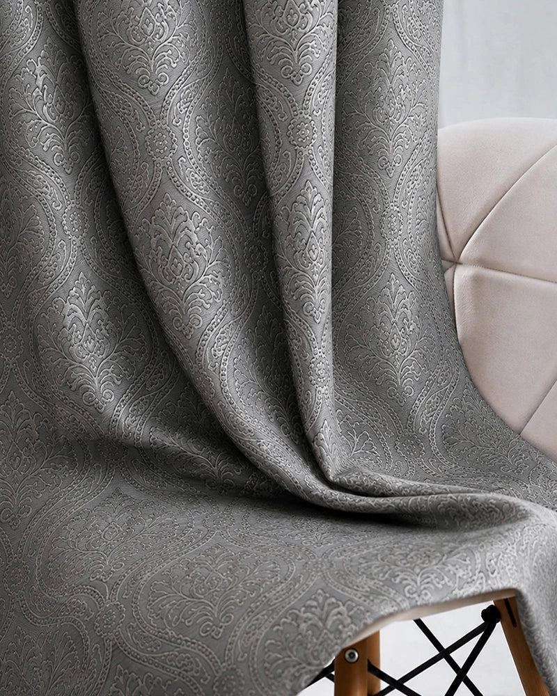 Velvet Eyelet Door Curtain (Grey, Textured, 7 ft)