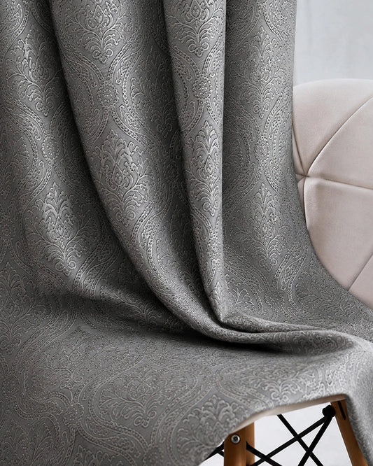 Velvet Eyelet Door Curtain (Grey, Textured, 7 ft)