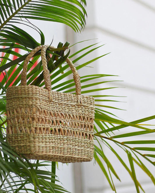 Handwoven Seagrass Shopping Basket - Small