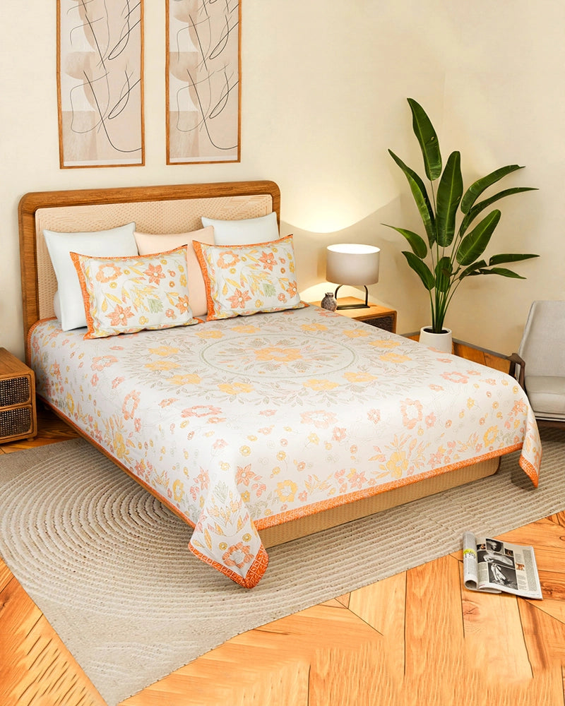 Cotton King Size Double Bed Sheet 144 TC with Pillow Covers for Bedroom & Living Room