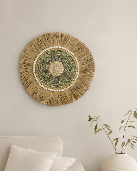 Decorative Raffia Wall Circle for Entryway or Workspace