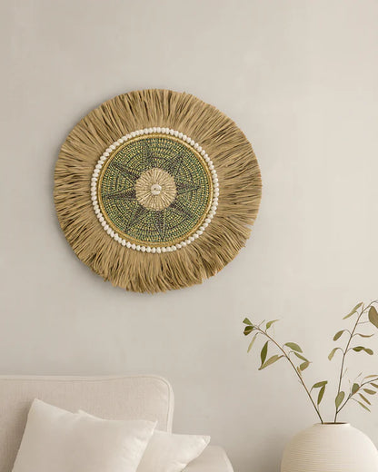 Decorative Raffia Wall Circle for Entryway or Workspace