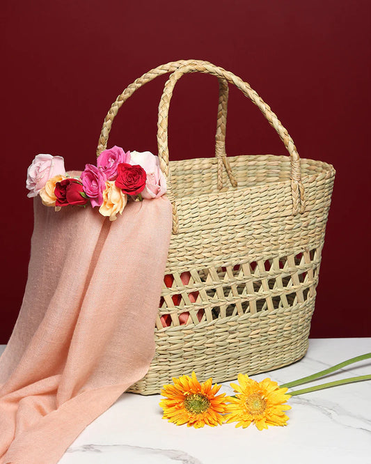 Handcrafted Seagrass Market Basket - Jali Shopping Bag