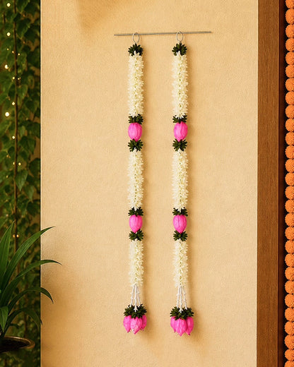 Artificial Marigold Lotus Flower Garland Set of 2 for Pooja and Festive Decor