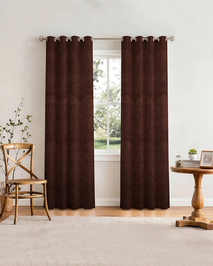 Velvet Eyelet Door Curtain (Brown, Textured, 7 ft)