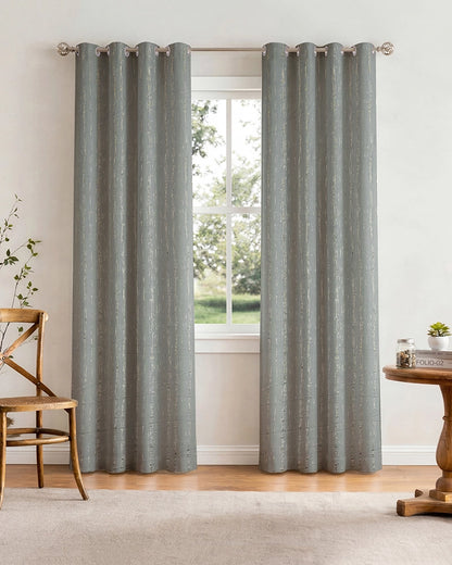 Textured Linen Eyelet Curtain for Doors (Grey, 7 ft)