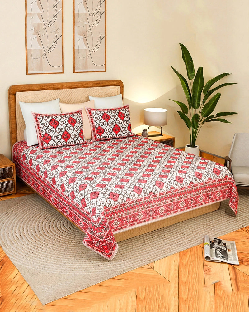 King Size Cotton Bedsheet with Pillow Covers, TC 200, Ideal for Bedroom & Living Room