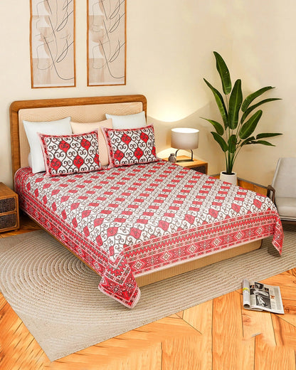 King Size Cotton Bedsheet with Pillow Covers, TC 200, Ideal for Bedroom & Living Room