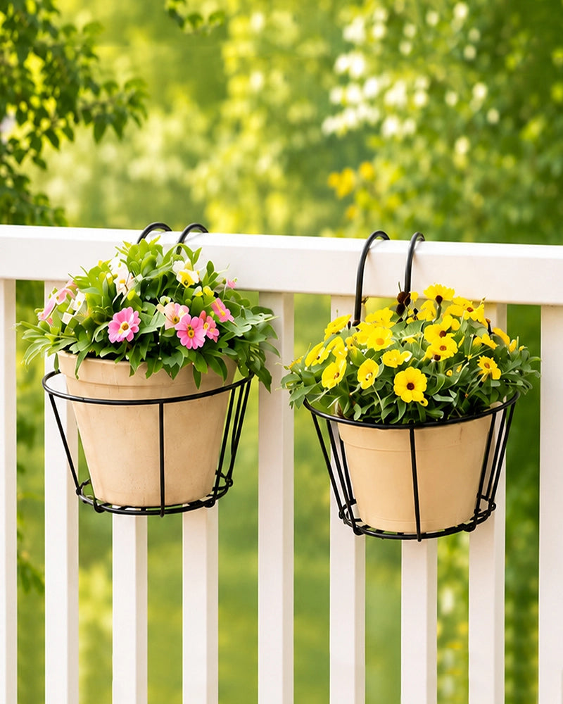 Metal Hanging Plant Pot Stand for Balcony, Set of 2