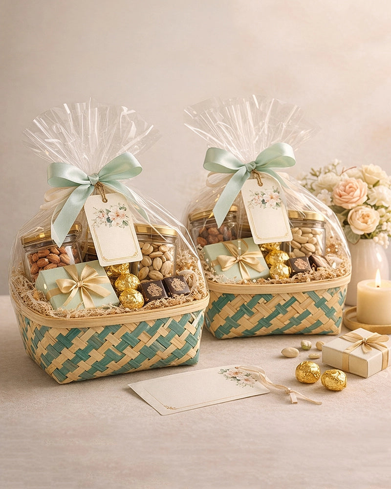 Bamboo Basket for Organizing Home, Kitchen, and Gift Hampers (Set of 2)