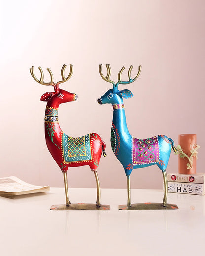 Handcrafted Metal Deer Figurine Set of 2 Home Decor Showpiece Gift Item