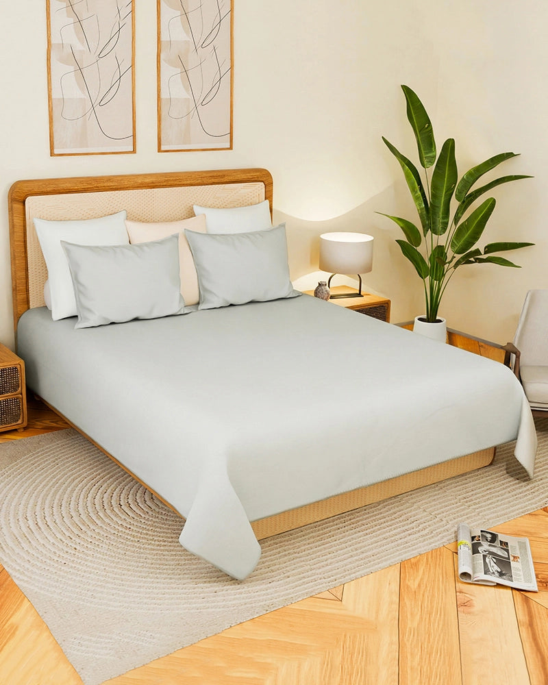 Grey King Size Cotton Bedsheet 300 Thread Count with 2 Pillow Covers