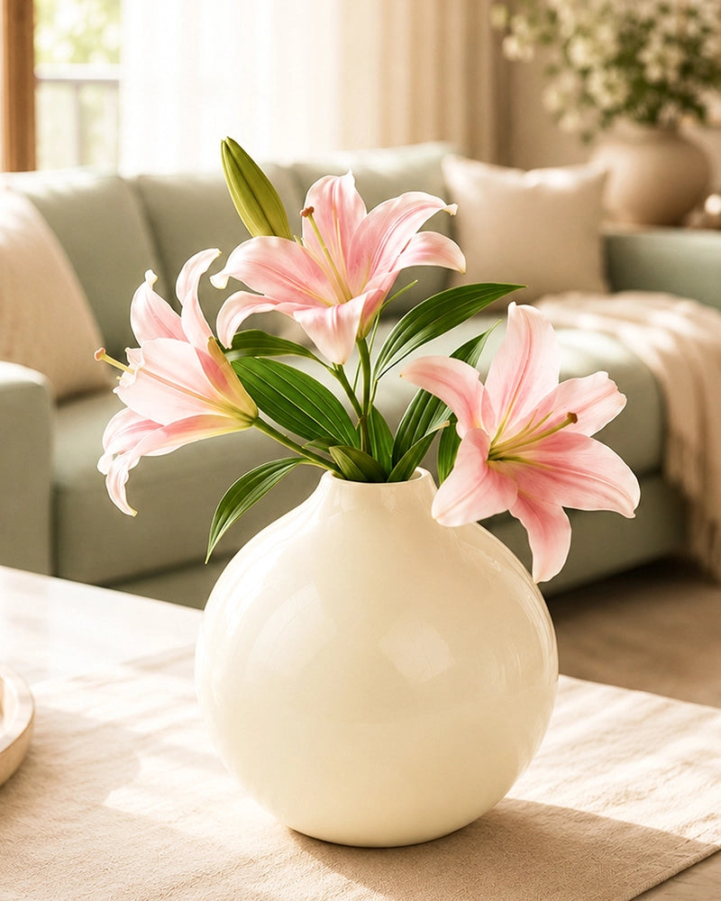 Decorative Metal Vase for Living Room Shelf Console and Table Centerpiece