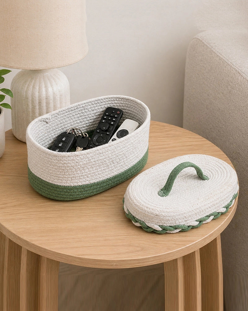 Boho Jute Storage Basket with Lid for Multipurpose Home Organization & Gifting