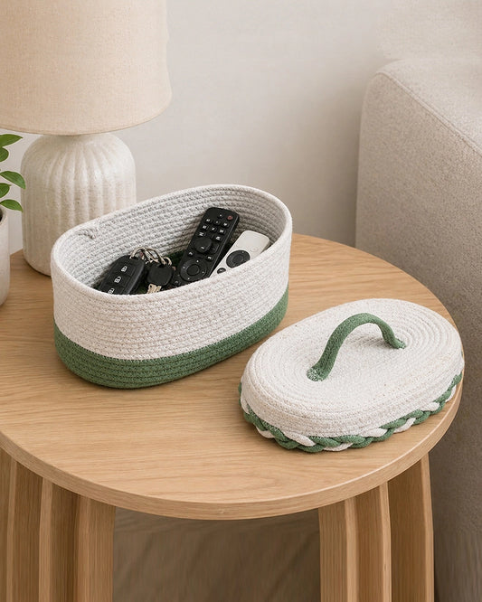 Boho Jute Storage Basket with Lid for Multipurpose Home Organization & Gifting