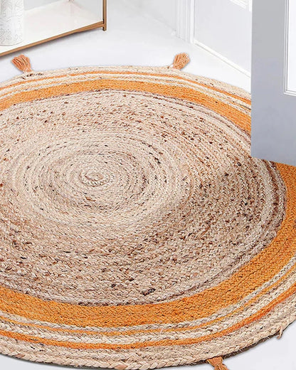 Natural Yellow Round Jute Carpet For Living Room