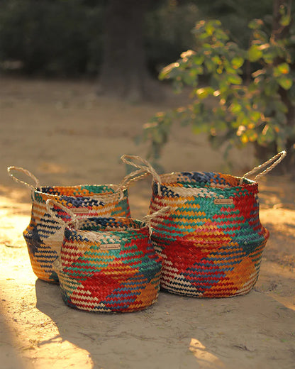 Set of 3 Belly Planter Basket for Indoor Greenery & Décor